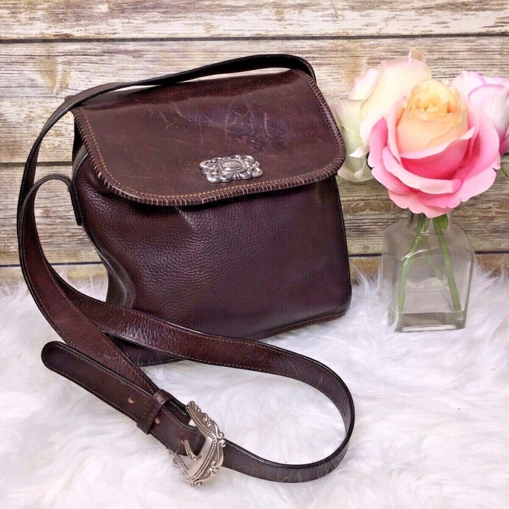 Vintage Fossil Brown Leather Crossbody Satchel Bag
